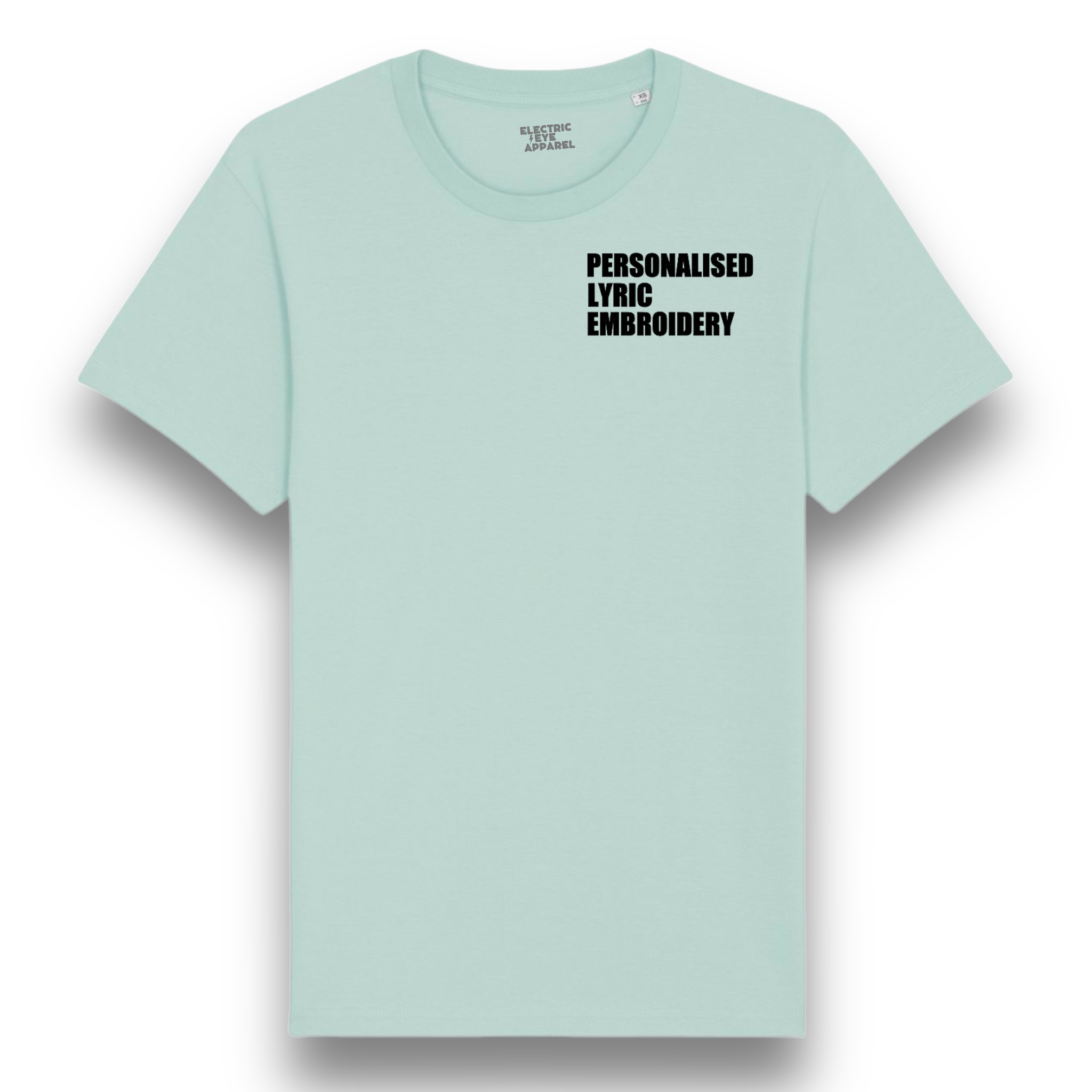 Personalised Lyric Left Chest Embroidered premium organic iconic men's 'Rocker' t-shirt - choose your own lyrics, font and thread colour