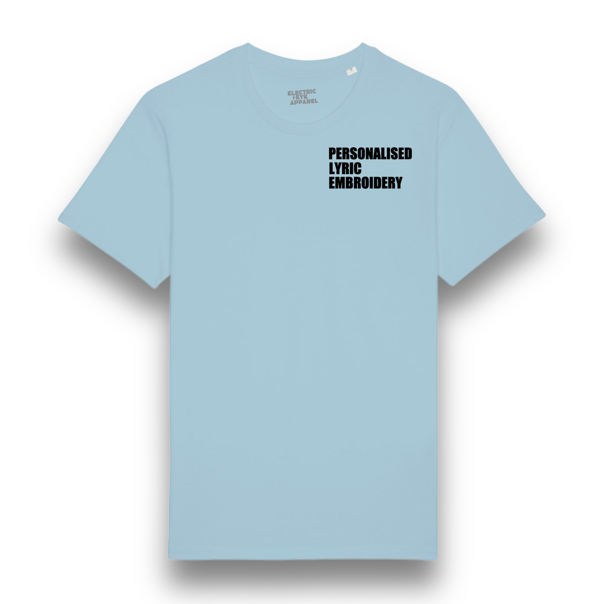 Personalised Lyric Left Chest Embroidered premium organic iconic men's 'Rocker' t-shirt - choose your own lyrics, font and thread colour