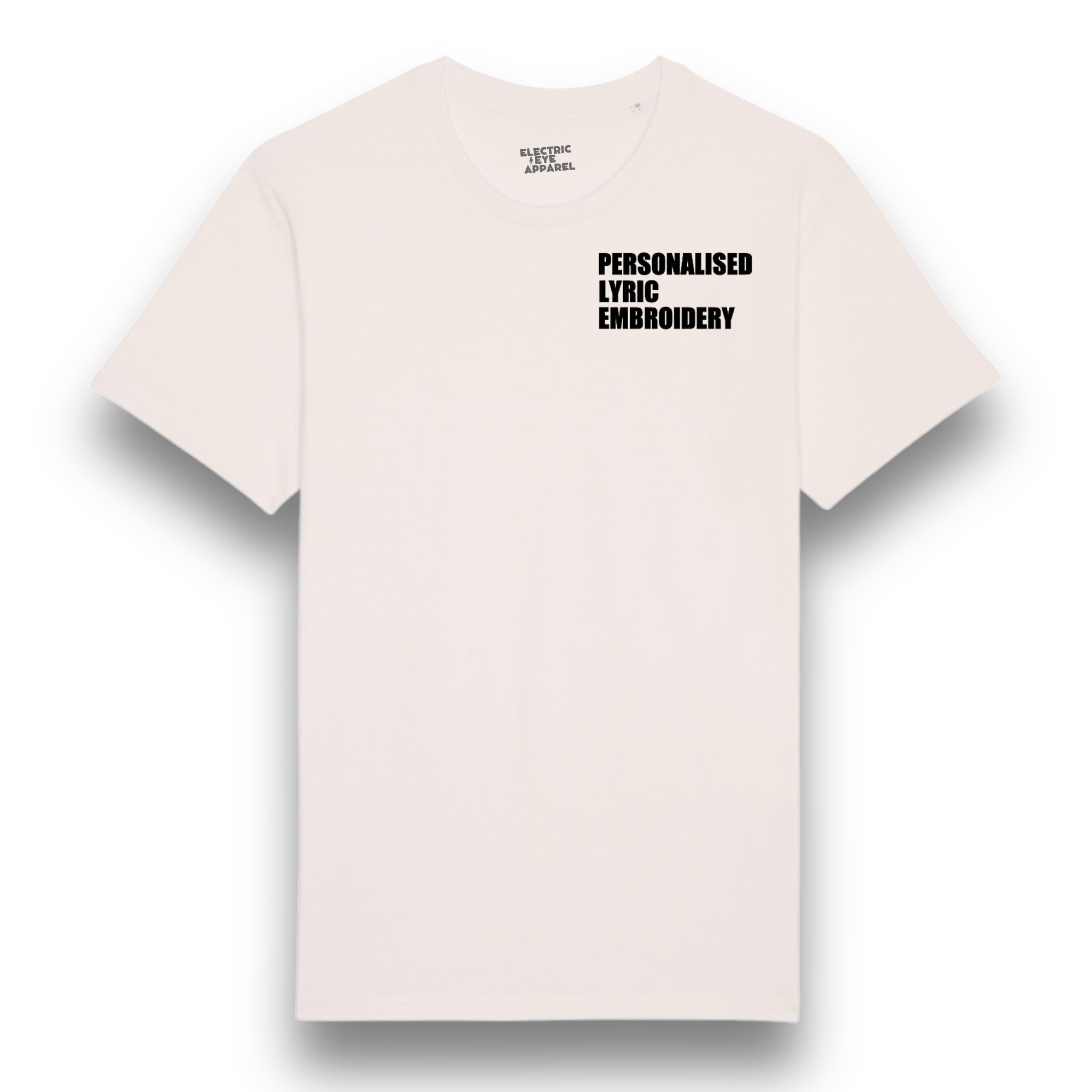 Personalised Lyric Left Chest Embroidered premium organic iconic men's 'Rocker' t-shirt - choose your own lyrics, font and thread colour