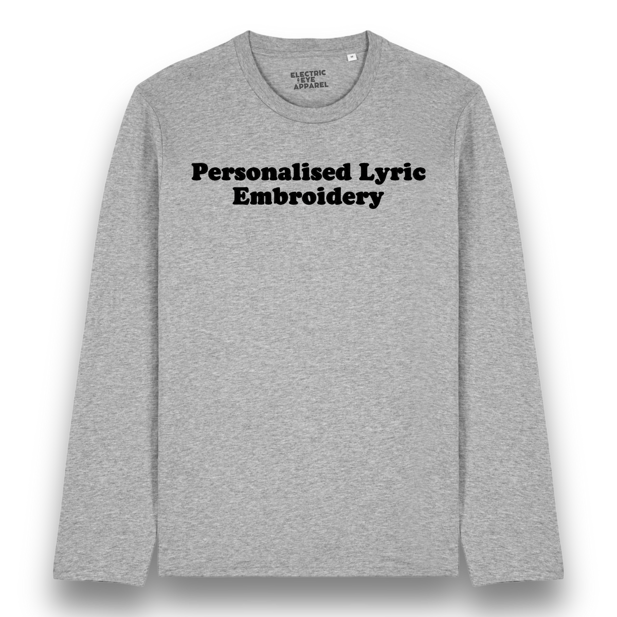 Women's Personalised Lyric Centre Chest Embroidered premium organic iconic Long Sleeve 'Creator 2.0' t-shirt - choose your own lyrics, font and thread colour