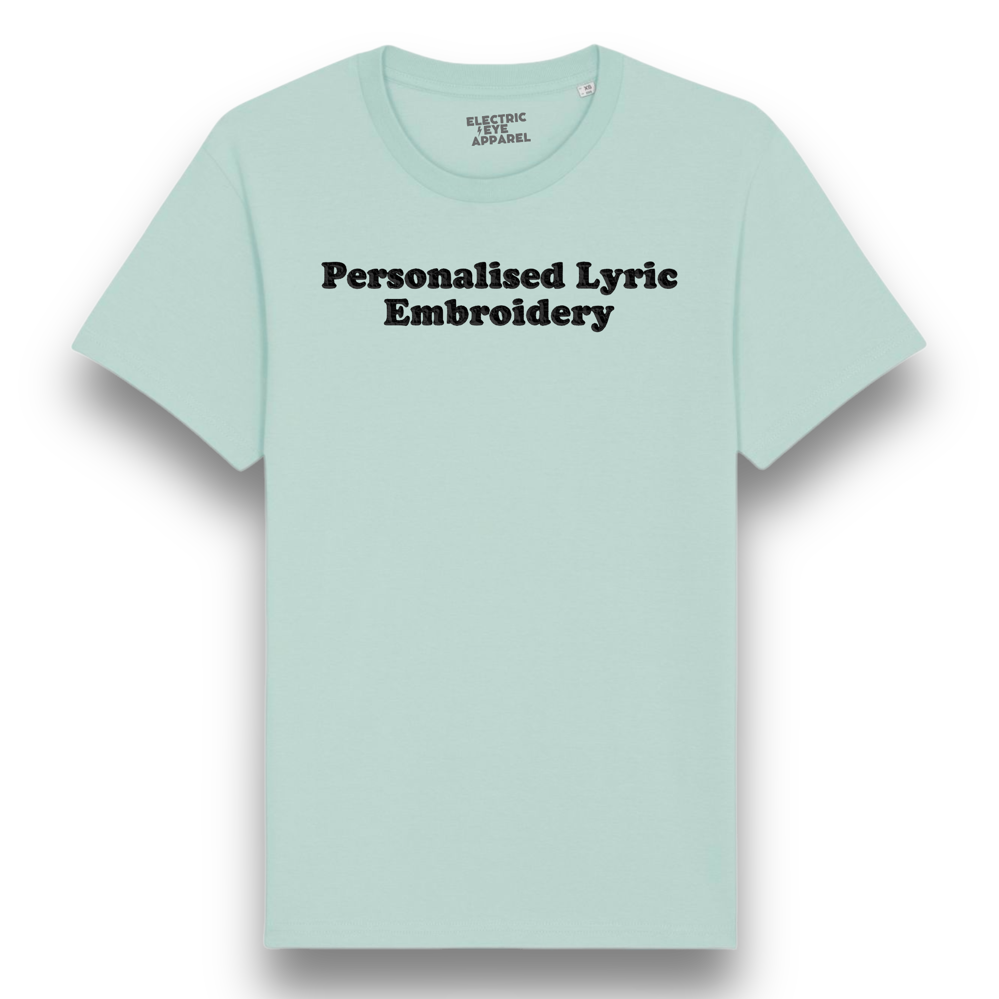 Personalised Lyric Centre Chest Embroidered premium organic iconic men's 'Rocker' t-shirt - choose your own lyrics, font and thread colour