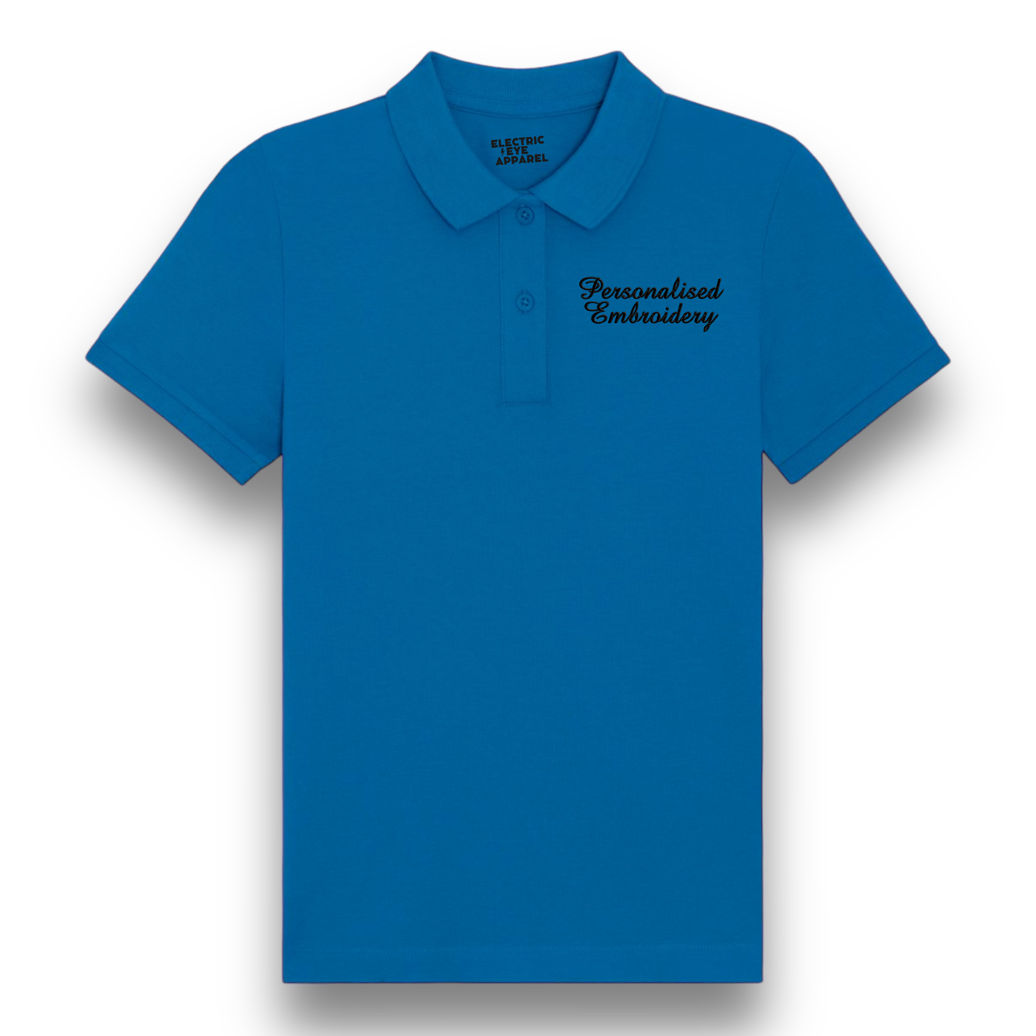 Personalised Lyric Left Chest Embroidered premium organic women's 'Lol' polo shirt - choose your own lyrics, font and thread colour