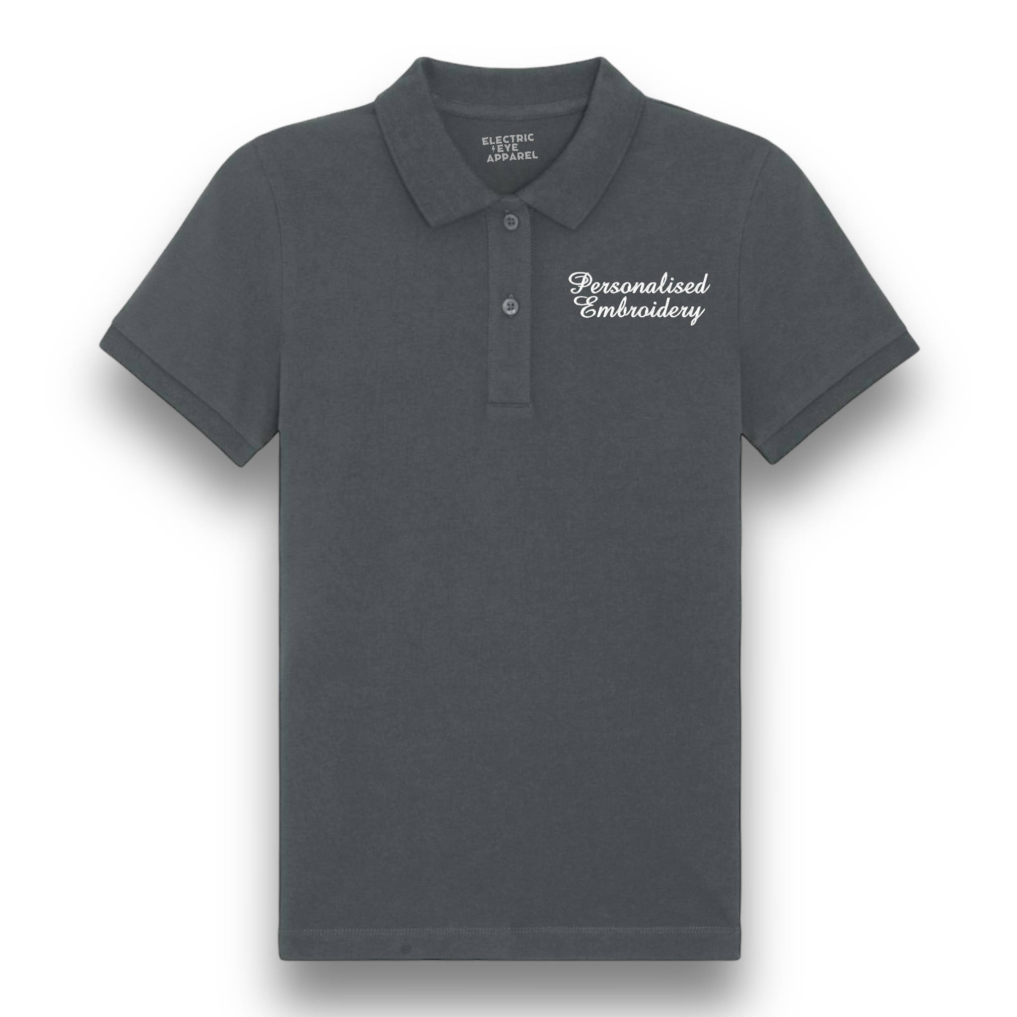 Personalised Lyric Left Chest Embroidered premium organic women's 'Lol' polo shirt - choose your own lyrics, font and thread colour