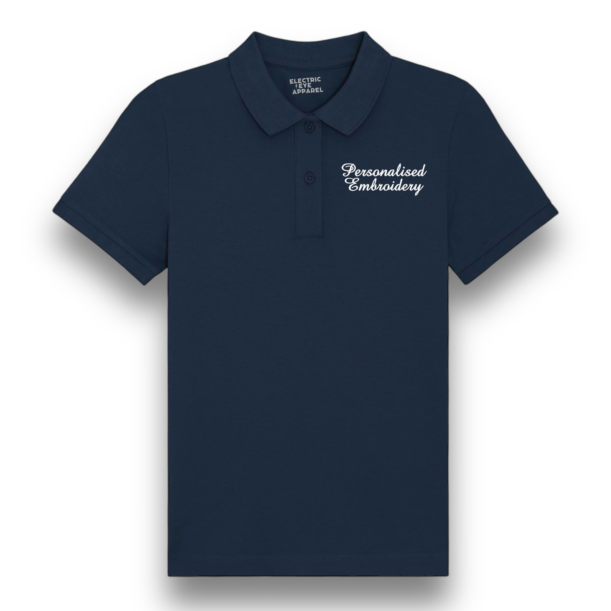 Personalised Lyric Left Chest Embroidered premium organic women's 'Lol' polo shirt - choose your own lyrics, font and thread colour