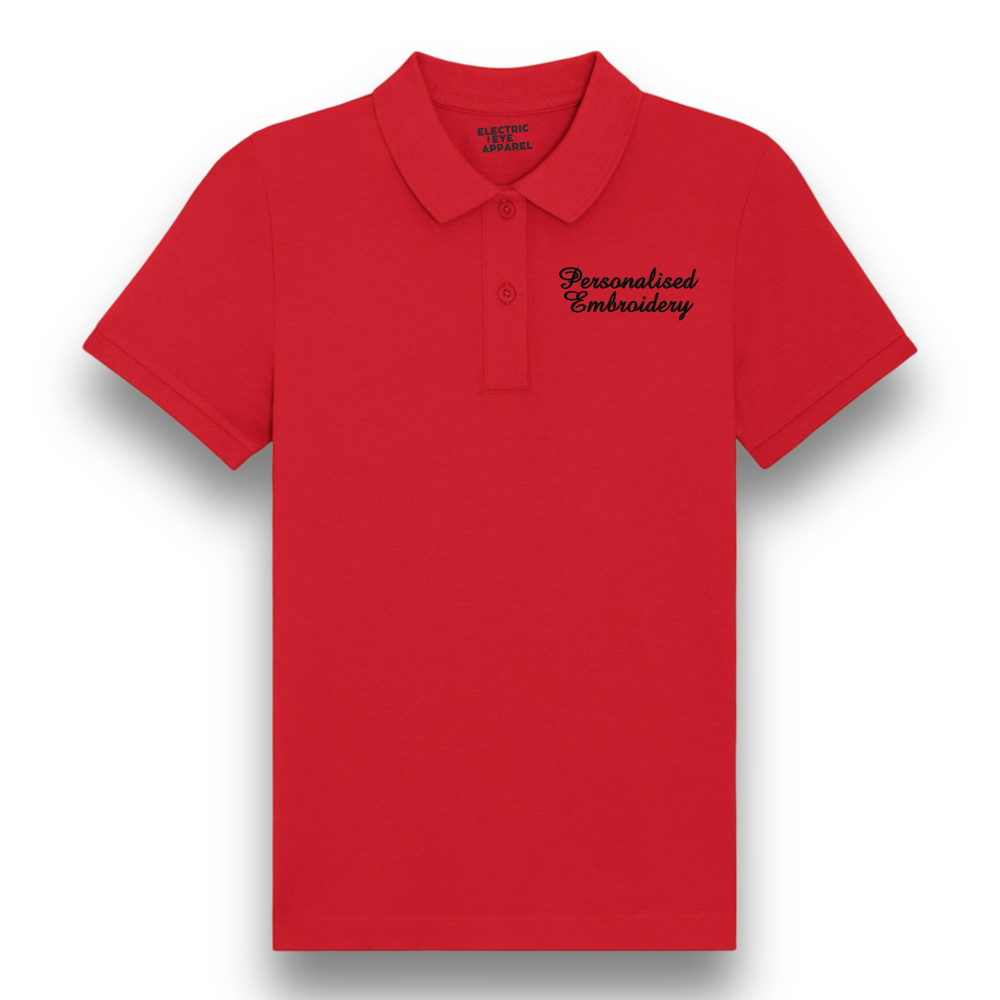 Personalised Lyric Left Chest Embroidered premium organic women's 'Lol' polo shirt - choose your own lyrics, font and thread colour