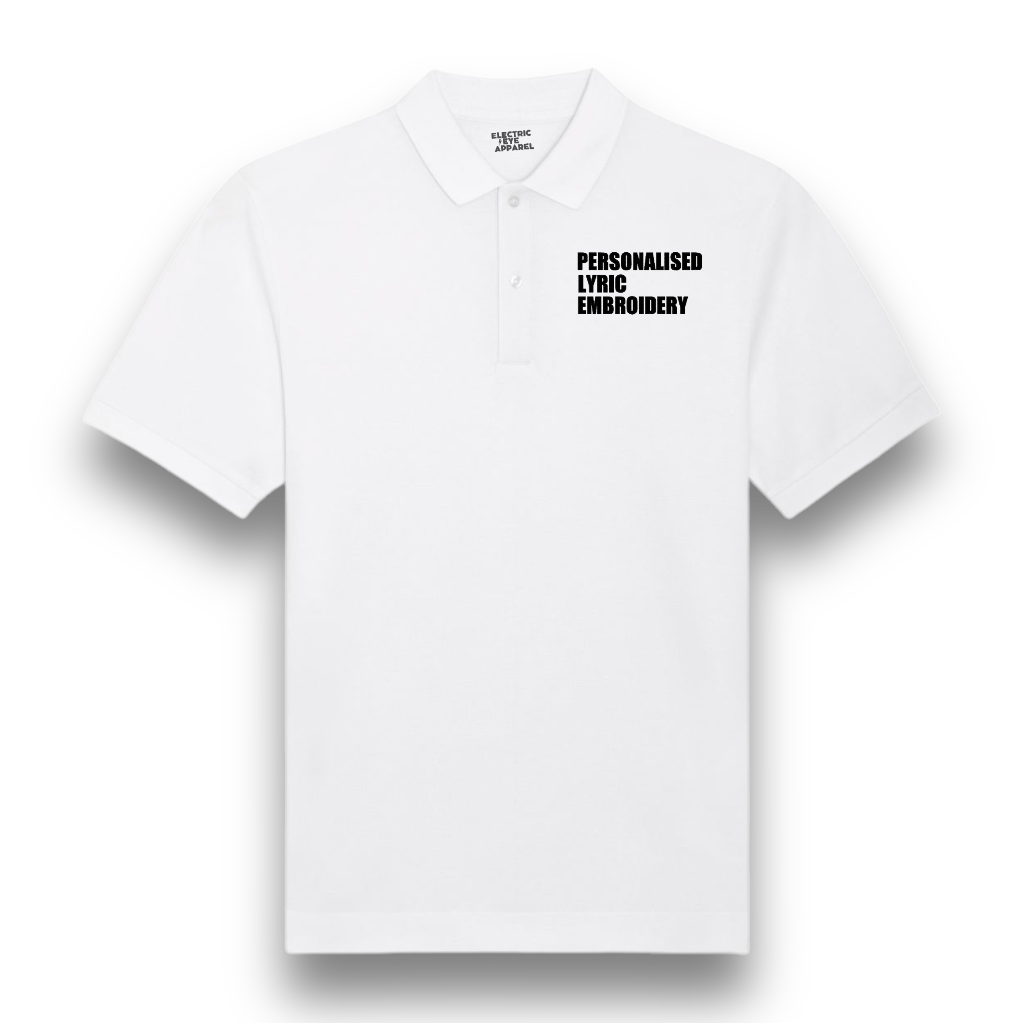 Personalised Lyric Left Chest Embroidered premium organic iconic men's classic 'Carnaby' polo t-shirt - choose your own lyrics, font and thread colour