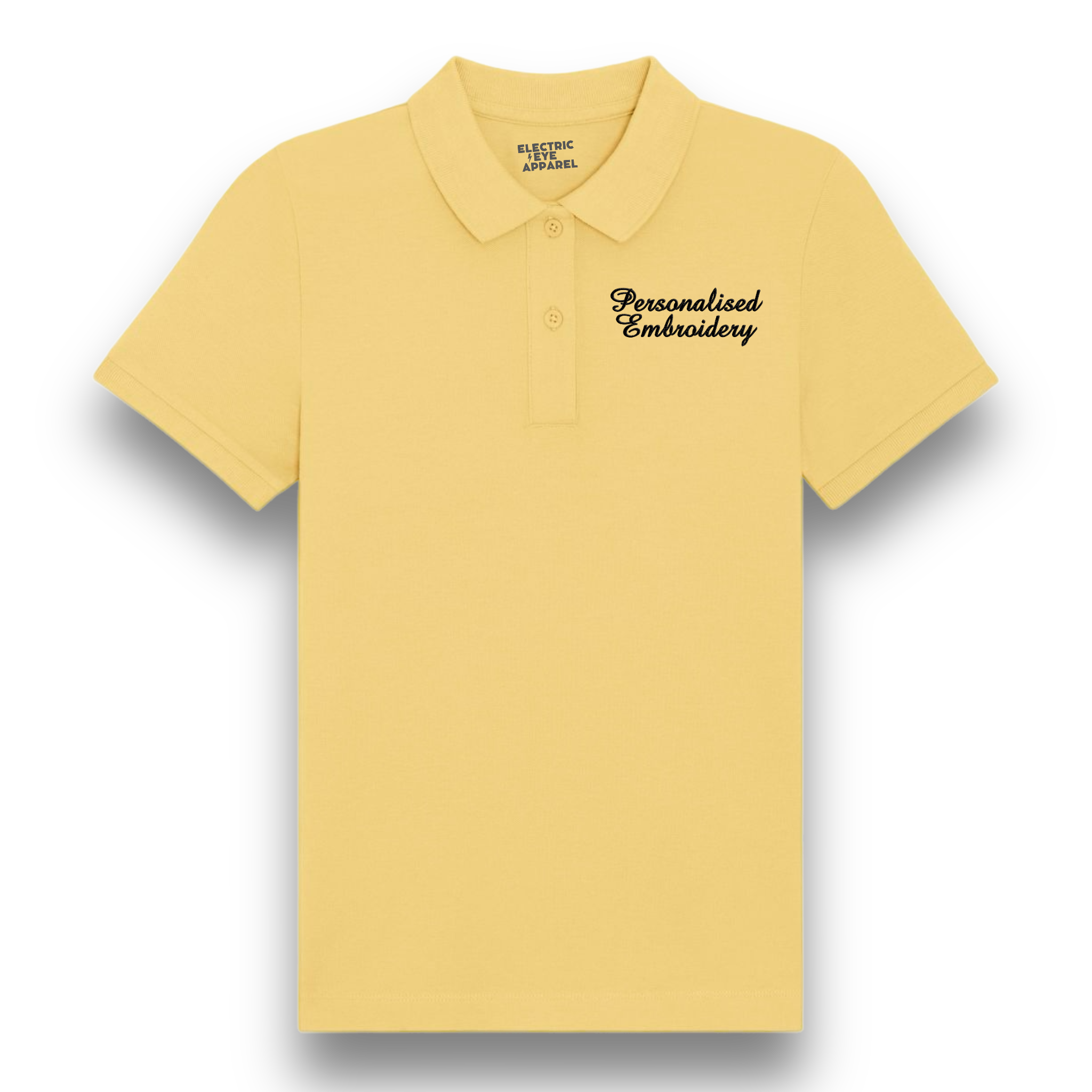 Personalised Lyric Left Chest Embroidered premium organic women's 'Lol' polo shirt - choose your own lyrics, font and thread colour