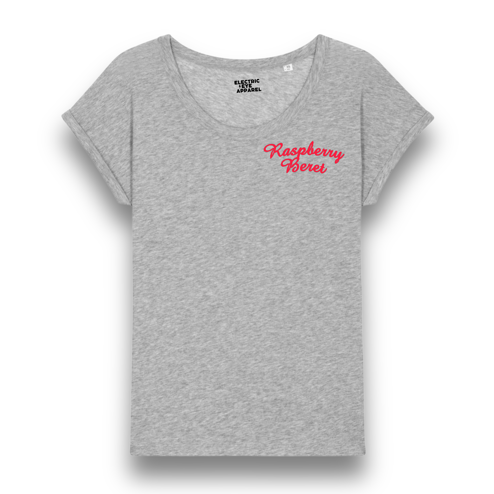 'RASPBERRY BERET' left chest embroidered premium organic 'rounders' slub rolled sleeve t-shirt - inspired by Prince