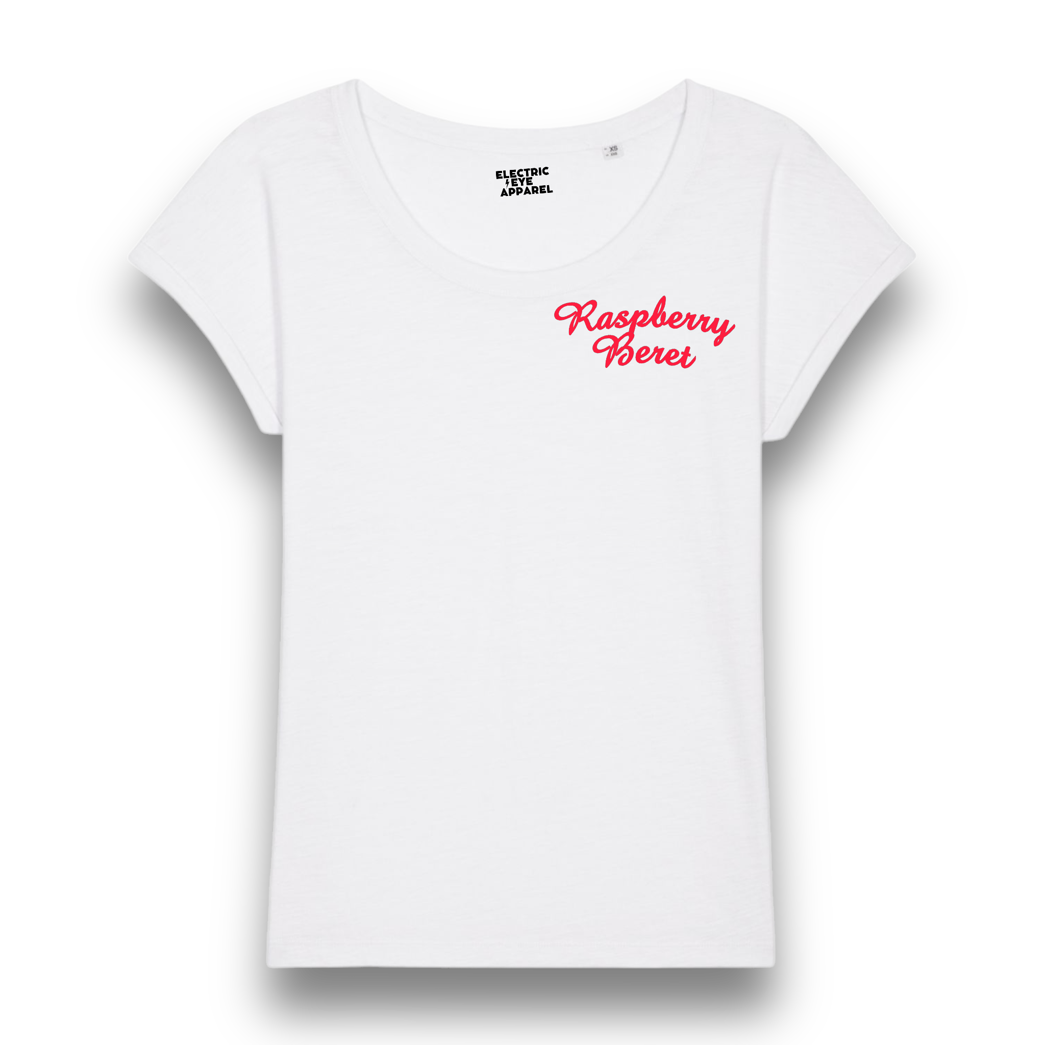 'RASPBERRY BERET' left chest embroidered premium organic 'rounders' slub rolled sleeve t-shirt - inspired by Prince