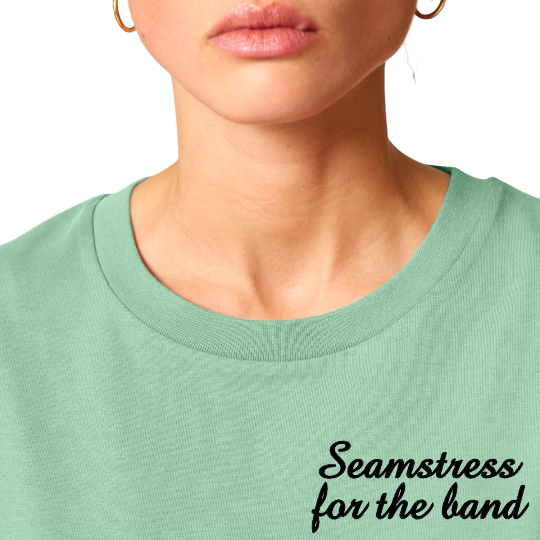 'SEAMSTRESS FOR THE BAND' left chest embroidered premium organic women's 'muser' t-shirt - inspired by Elton John, Tiny Dancer