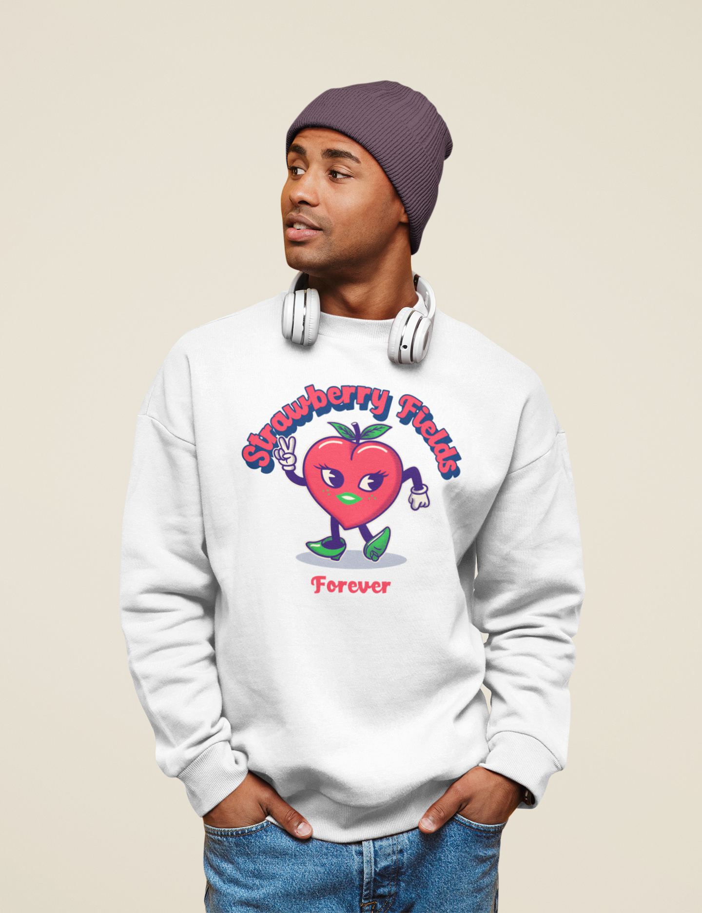 Strawberry Fields Forever Vintage Style Printed Unisex organic sweatshirt