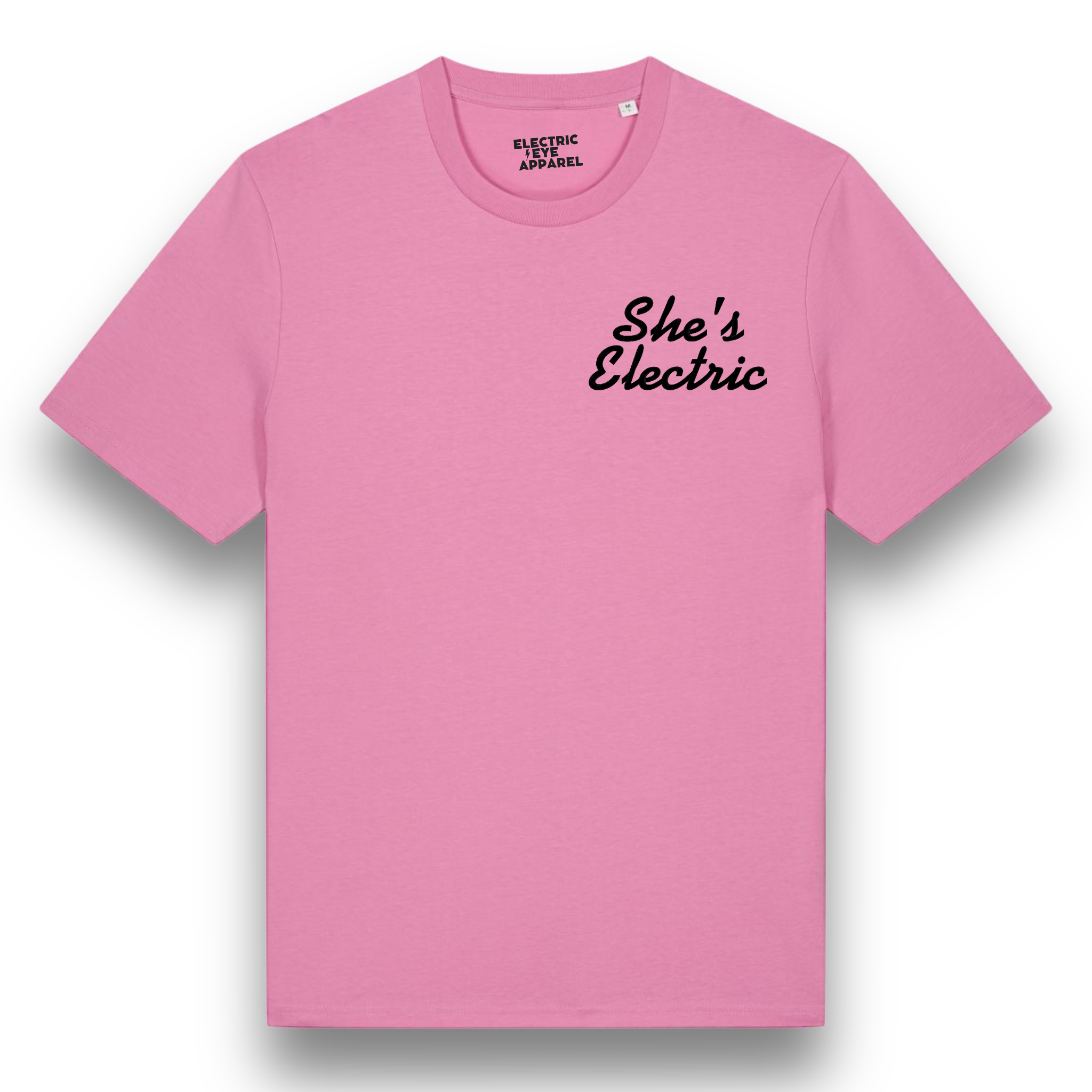 'SHE'S ELECTRIC' left chest embroidered premium organic unisex medium fit 'creator' t-shirt - inspired by Oasis