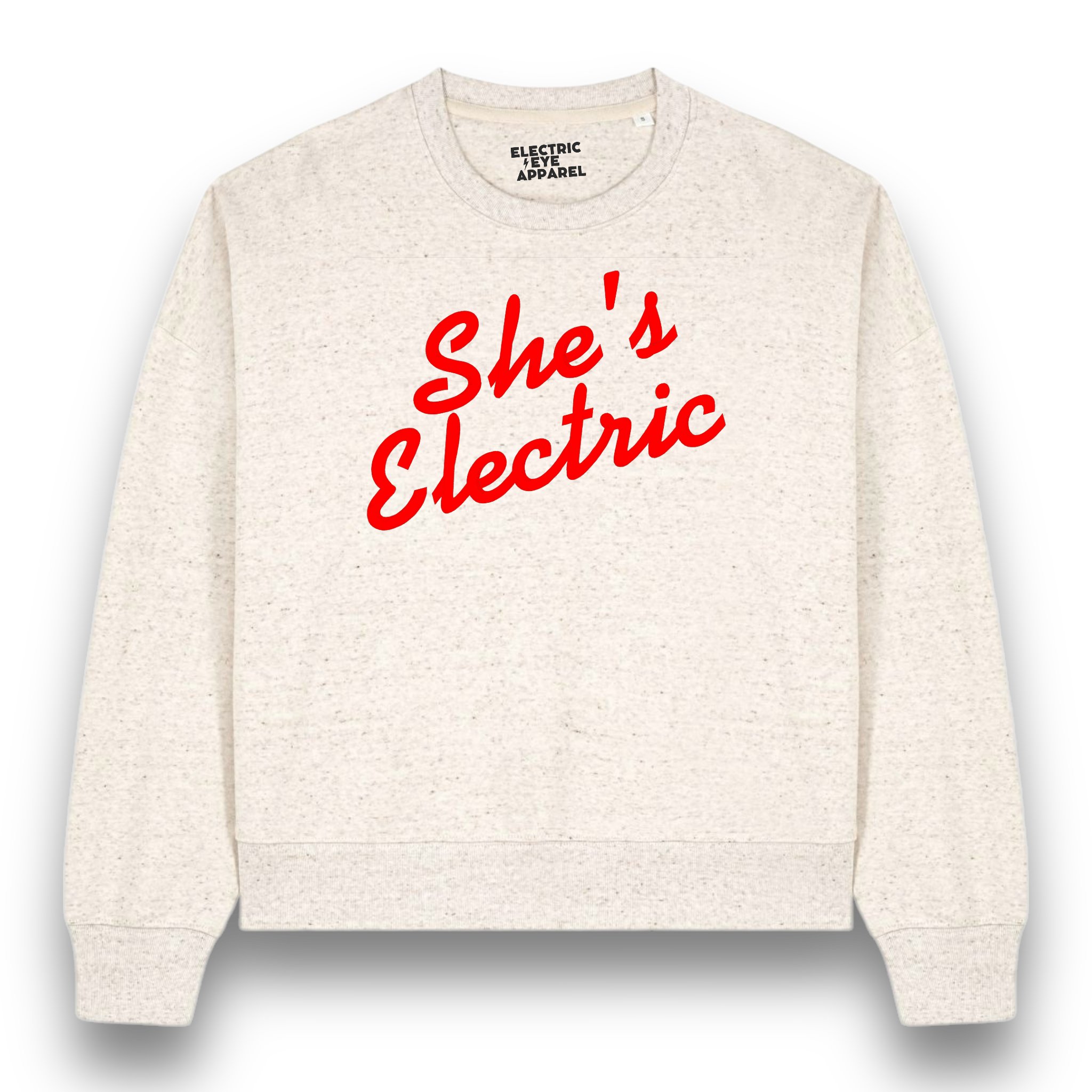 'SHE'S ELECTRIC' embroidered organic women's 90s dropped shoulder 'alma' sweatshirt - inspired by Oasis