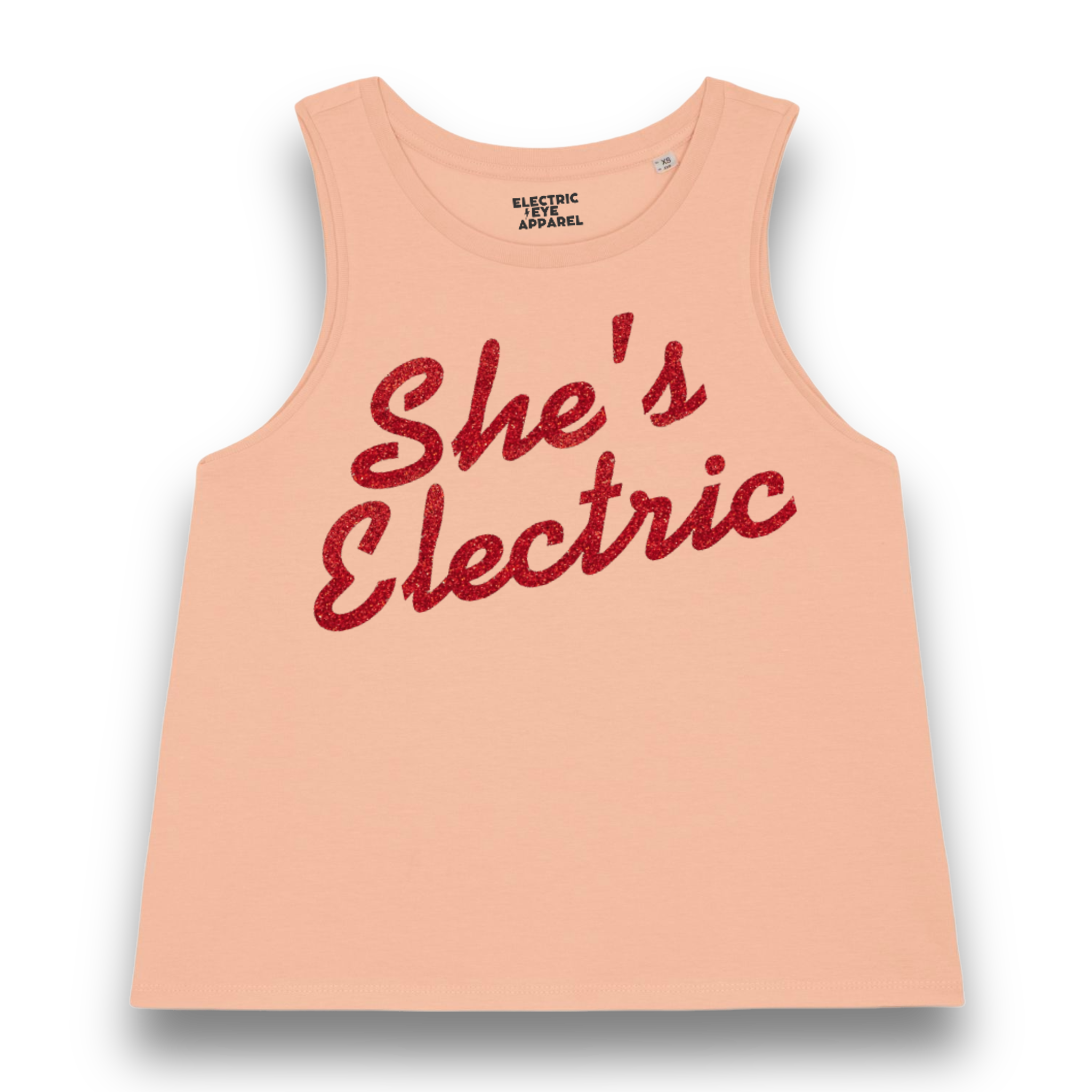 Limited Edition 'SHE'S ELECTRIC' glitter embroidered women's organic cotton 'dancer' tank top - inspired by Oasis