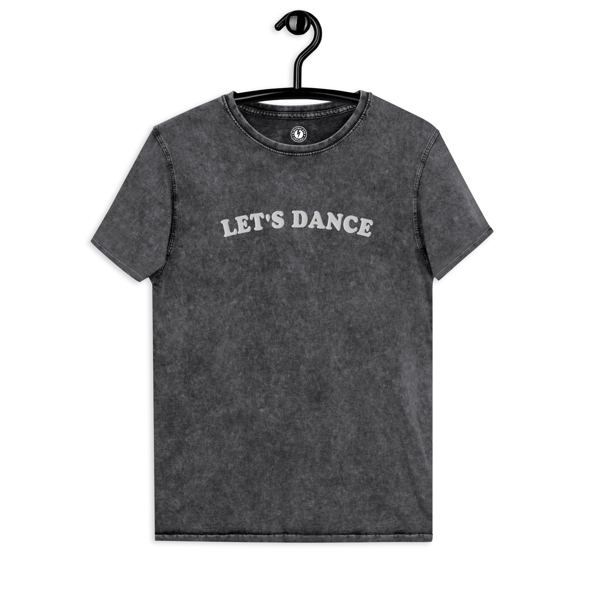 LET'S DANCE Embroidered Vintage Aged Denim Style Unisex T-Shirt - White Thread