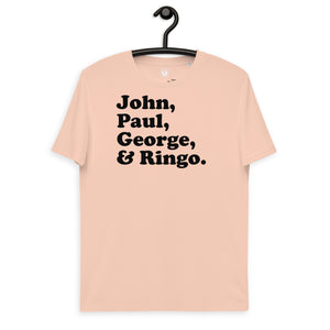 John, Paul, George & Ringo - Band Member Names - Premium Printed Unisex Organic Cotton t-shirt - black print