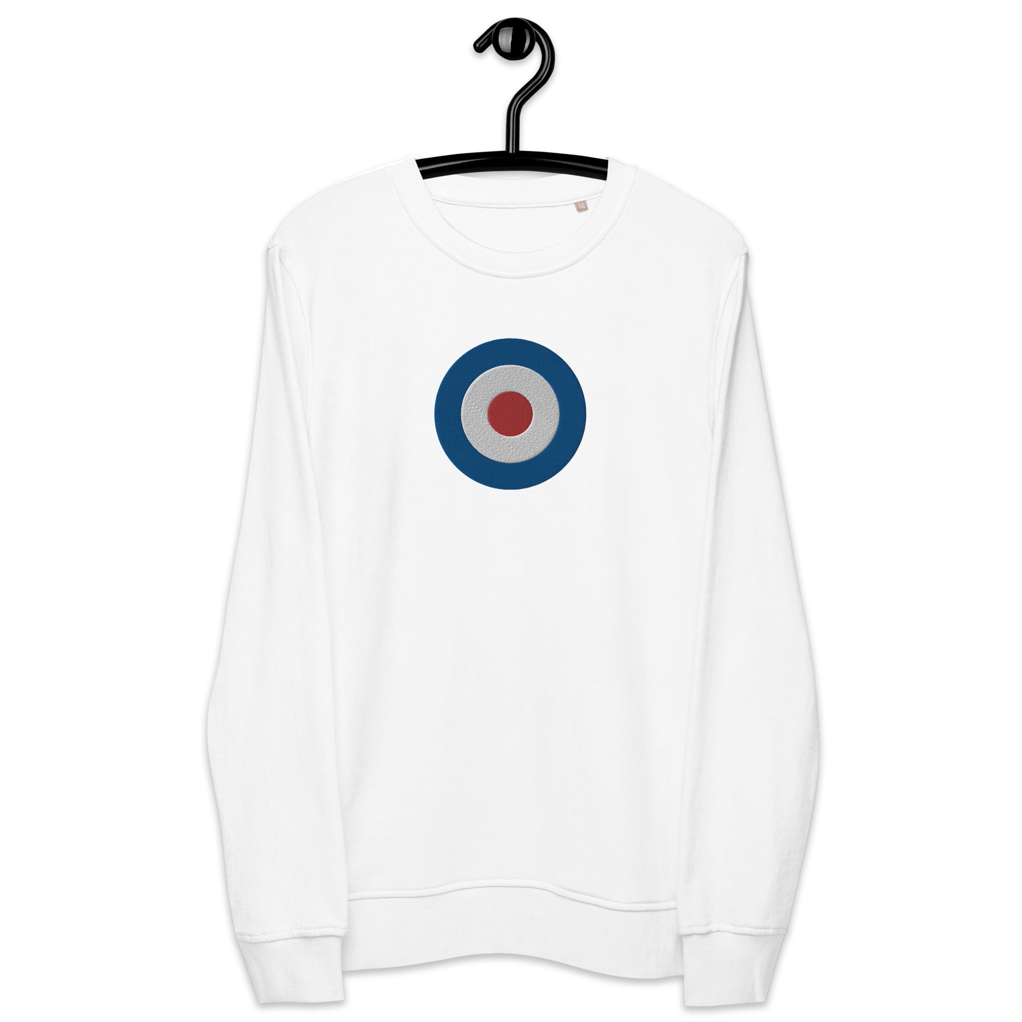60s Mod Style Embroidered Red White Blue Target Unisex soft organic sweatshirt