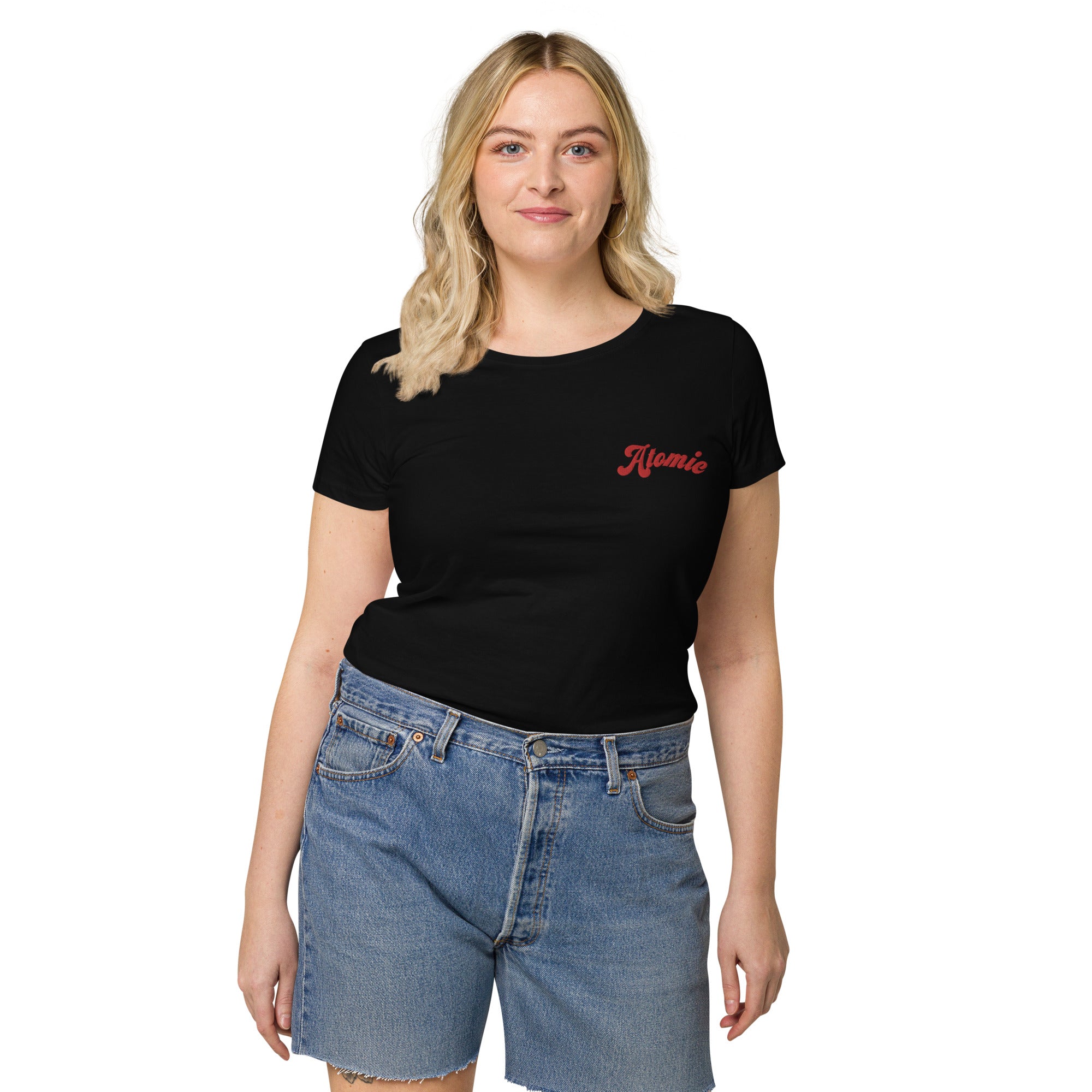 ATOMIC Left Chest Embroidered Women’s Fitted Organic T-shirt