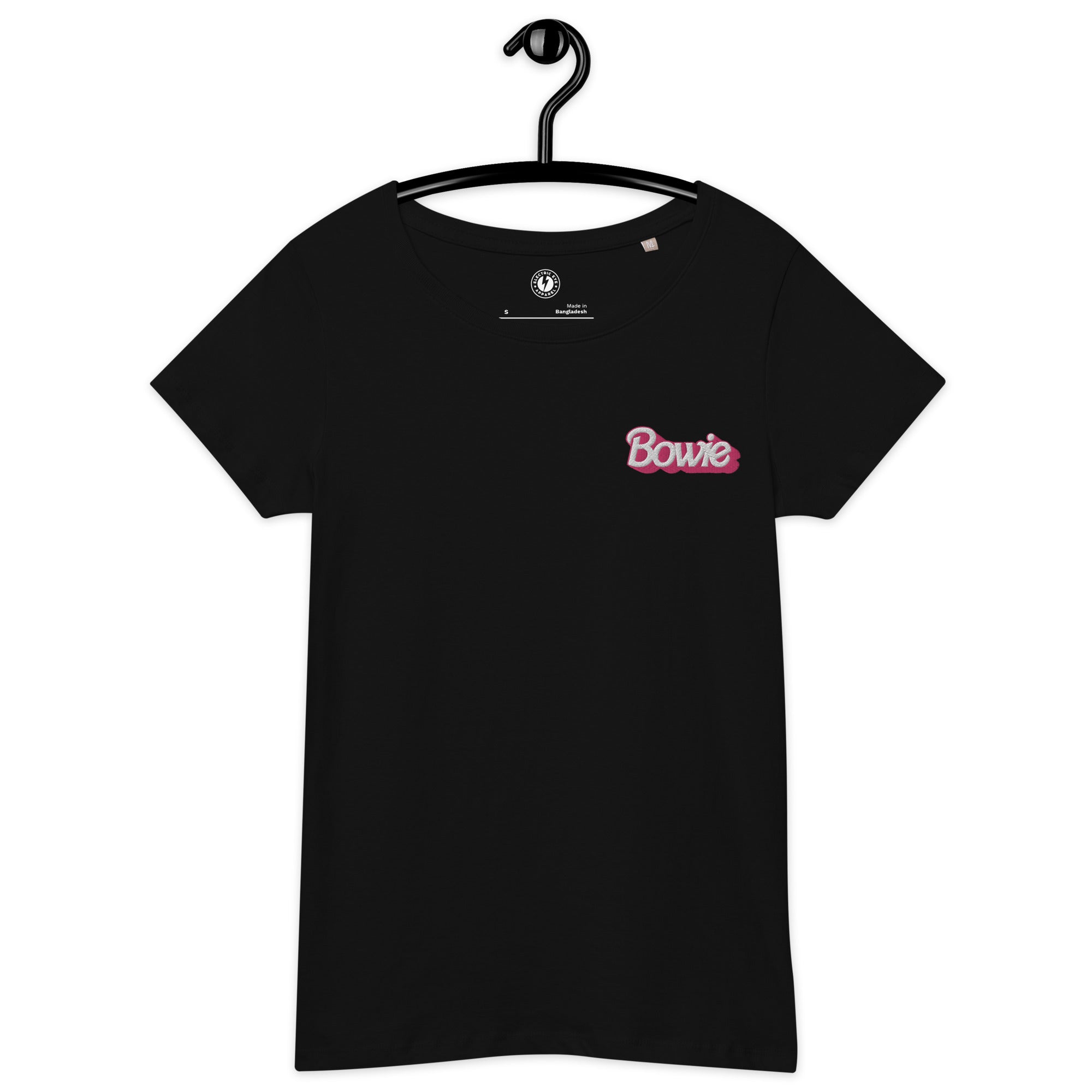 Bowie (famous doll font) Left Chest Embroidered Women’s Fitted organic t-shirt