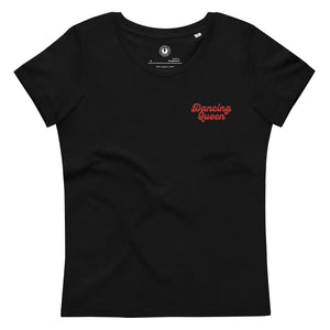 Dancing Queen Left Chest Premium Embroidered Women's fitted organic t-shirt - red thread