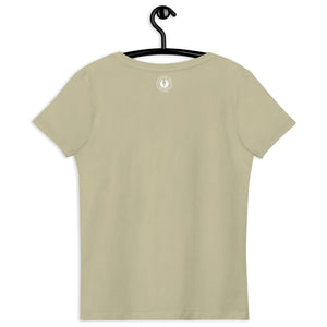 RUNNING UP THAT HILL Embroidered Women's fitted Organic T-shirt - white text