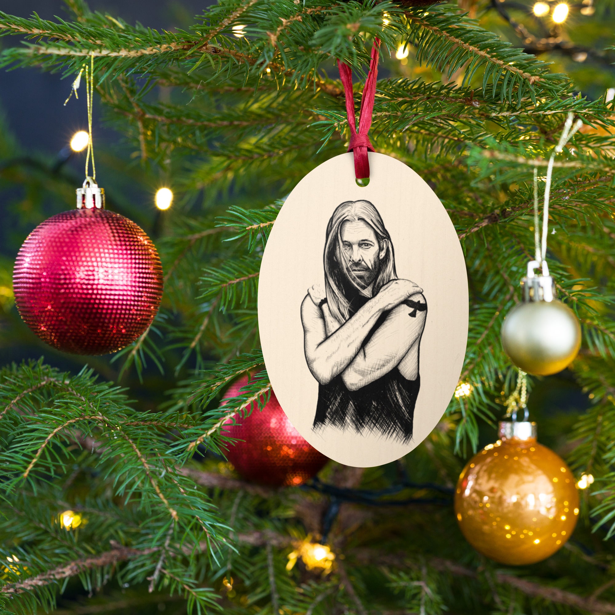 Taylor Hawkins Pop Art Vintage Style Printed Wooden Christmas Tree Holiday Ornaments - Neutral / Leopard