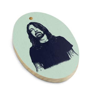 Dave Grohl Pop Art Vintage Style Printed Wooden Christmas Tree Holiday Ornaments - Sea Green / Leopard.