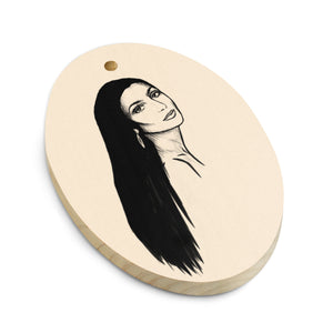 70's Cher Line Art Printed Vintage Style Wooden Christmas Tree Holiday Ornament - Retro Print Back