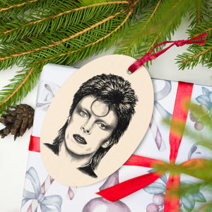 David Bowie Ziggy Stardust Pop Art Line Drawing Premium Printed Vintage Style Wooden ornament - Bolt Print Back