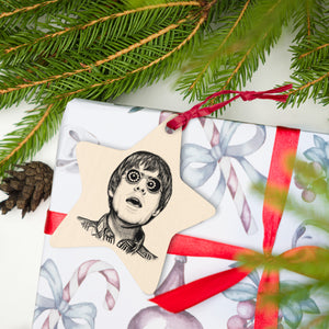 90's Liam Gallagher Line Drawing Vintage Style Printed Wooden Christmas Tree Holiday Ornament - Retro Print Back