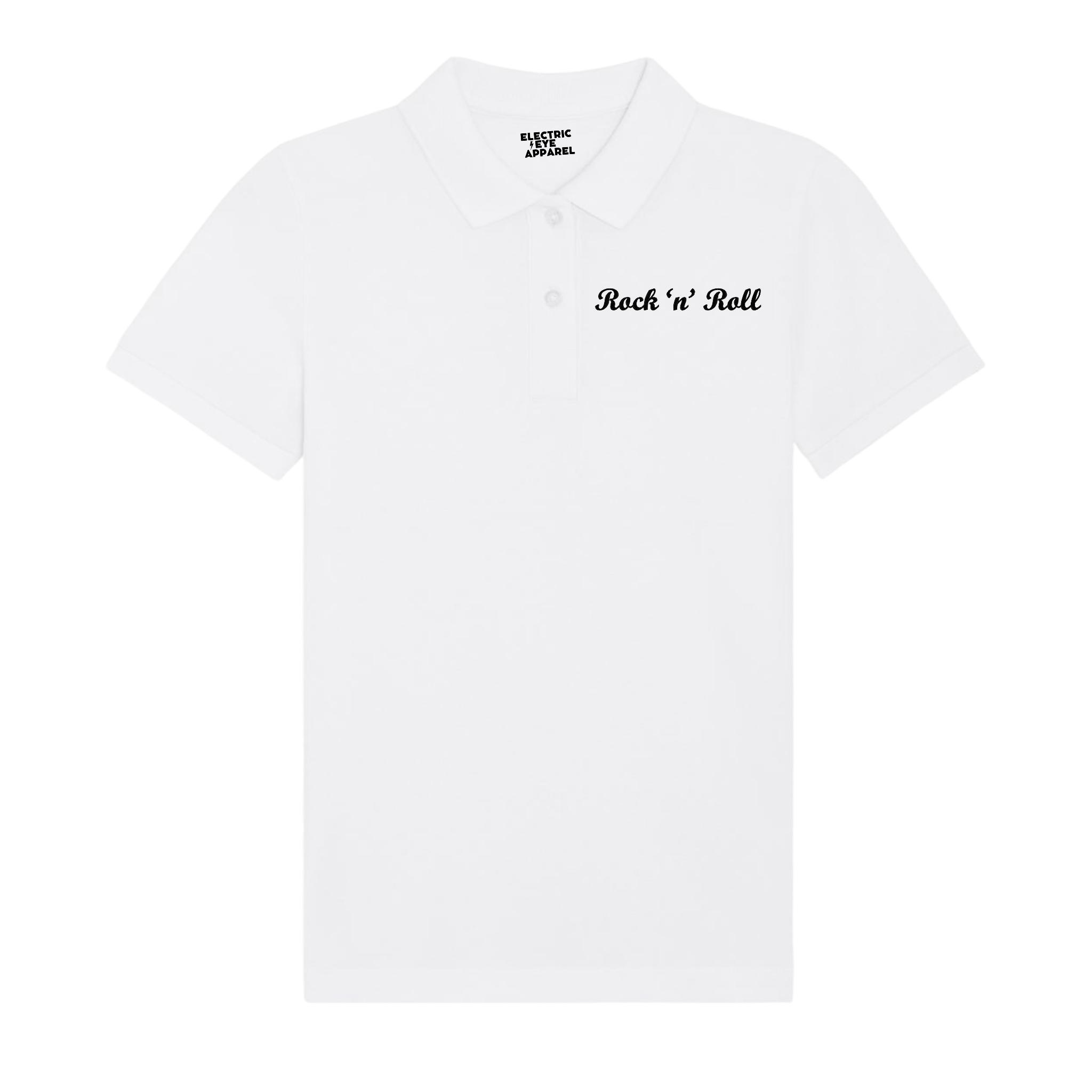 'ROCK 'N' ROLL' left chest embroidered premium organic women's 'Lol' polo