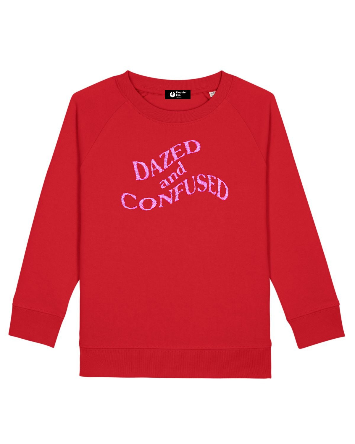 'DAZED AND CONFUSED' TRIPPY EMBROIDERED ORGANIC COTTON UNISEX CREW NECK 'ROLLER' SWEATSHIRT