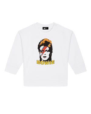 BABY / TODDLER RETRO BOWIE POP-ART FACE EMBROIDERED ORGANIC COTTON CREW NECK SWEATSHIRT - OPTIONAL 'BOWIE' TEXT COLOUR