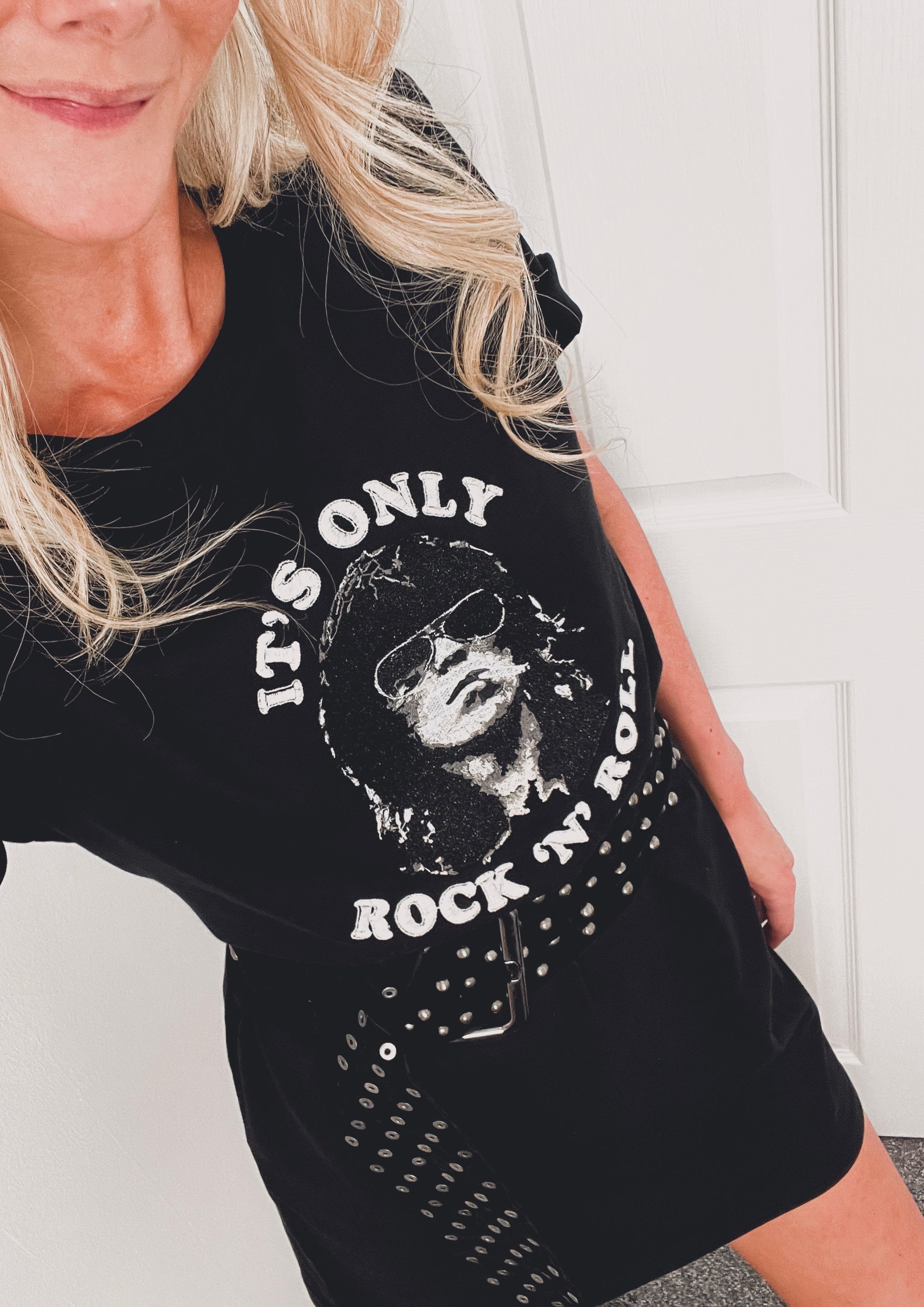 ‘IT’S ONLY ROCK ‘N’ ROLL’ KEITH RICHARDS ICON EMBROIDERED WOMEN'S ORGANIC COTTON T-SHIRT DRESS