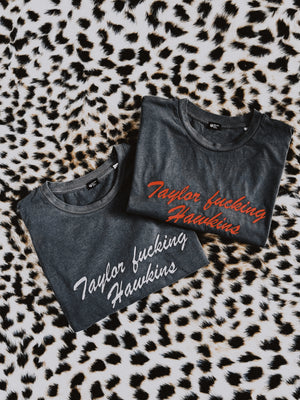 ‘TAYLOR FN HAWKINS’ EMBROIDERED UNISEX VINTAGE GARMENT DYED ORGANIC COTTON T-SHIRT