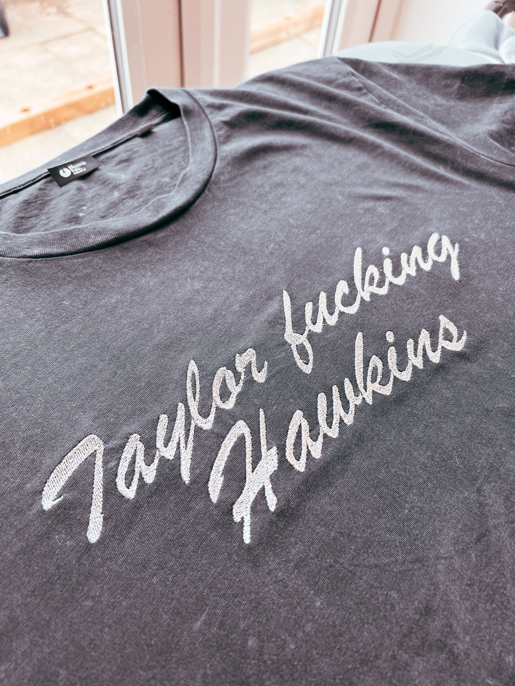 ‘TAYLOR FN HAWKINS’ EMBROIDERED UNISEX VINTAGE GARMENT DYED ORGANIC COTTON T-SHIRT
