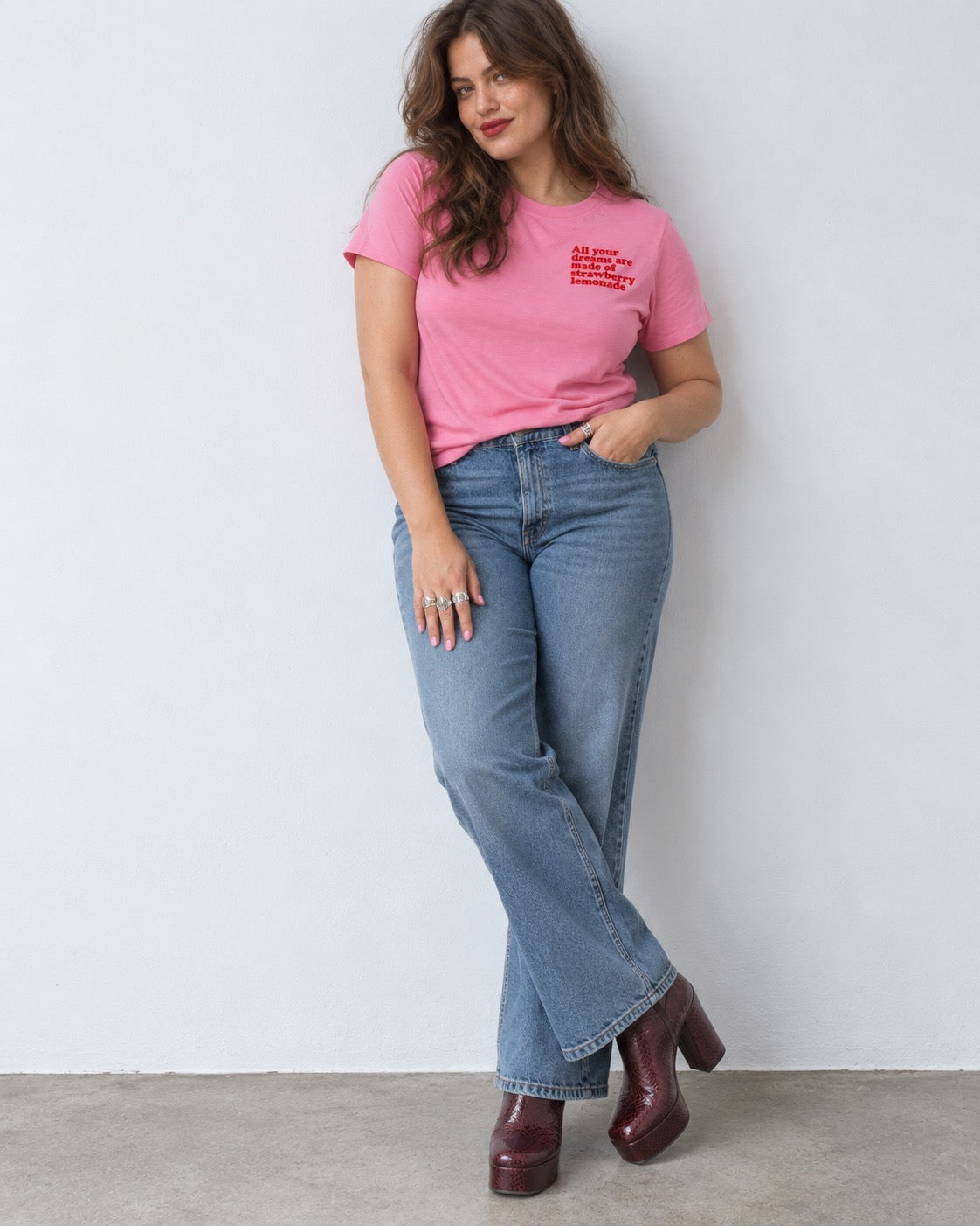 Women's 'ALL YOUR DREAMS ARE MADE OF STRAWBERRY LEMONADE' left chest embroidered premium organic medium fit 'Muser' t-shirt - extended sizing XS-5XL