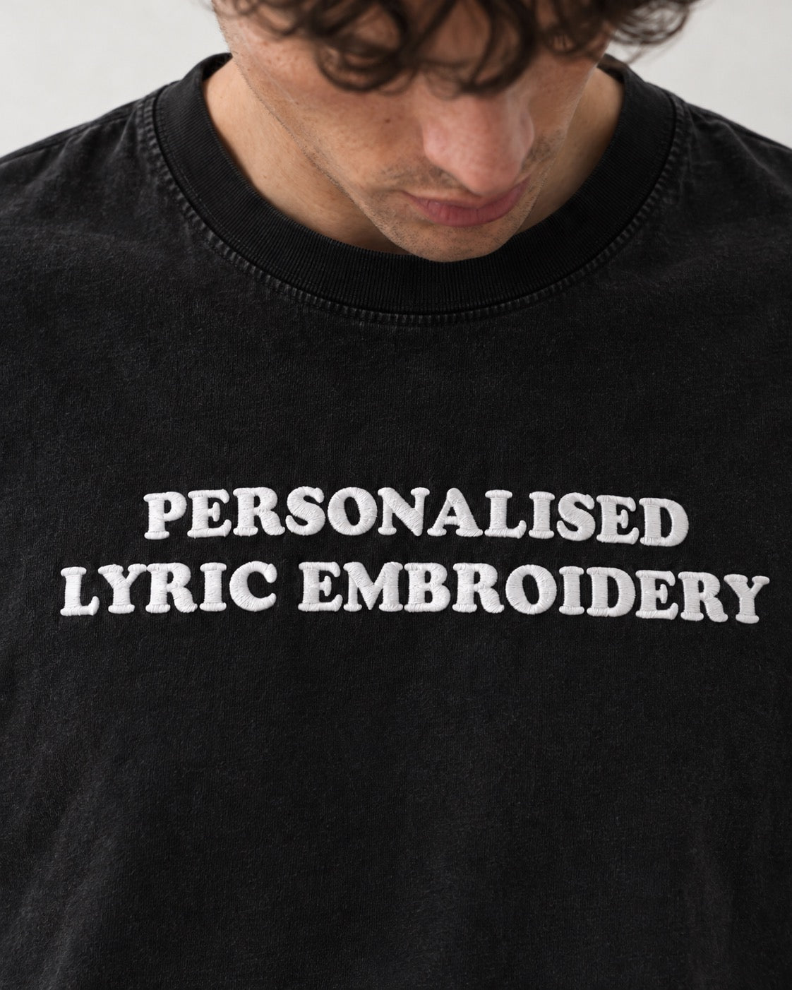 Men's Personalised Lyric Centre Chest Embroidered premium organic iconic relaxed heavy 'Freestyler' t-shirt
