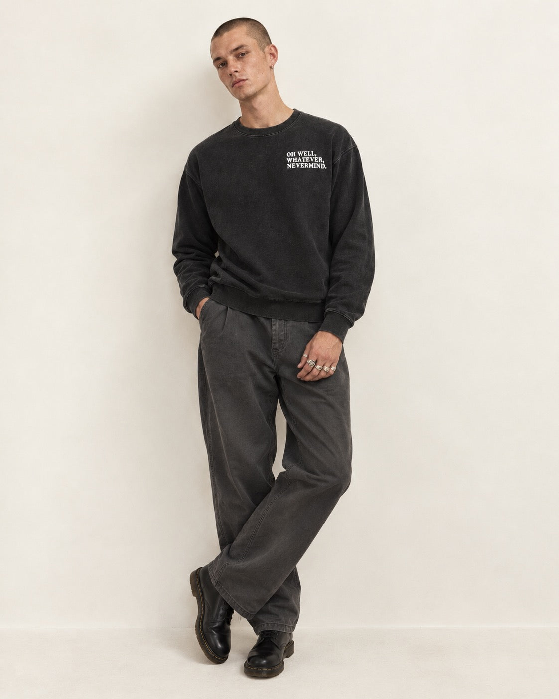 Unisex 'OH WELL, WHATEVER, NEVERMIND.' left chest embroidered premium organic cotton Vintage Garment Dyed 'Matcher' sweatshirt