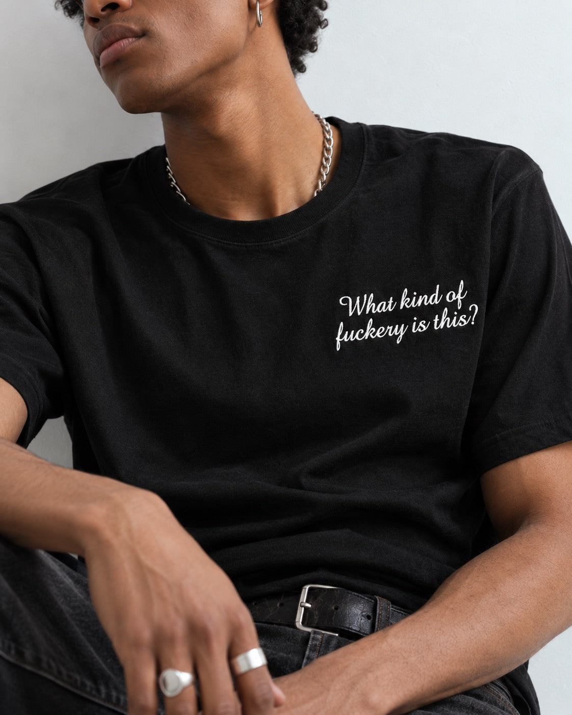 Men's 'WHAT KIND OF F CKERY IS THIS?' left chest embroidered premium organic classic fit 'Creator' t-shirt