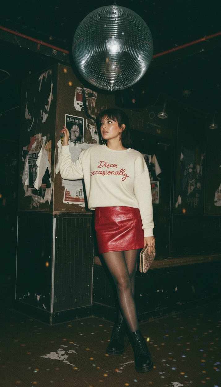 'DISCO, OCCASIONALLY' embroidered organic cotton women's 'Lianna' sweatshirt