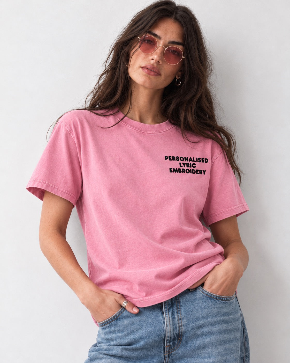 Women's Personalised Lyric Left Chest Embroidered premium organic garment dyed 'Creator Vintage' t-shirt