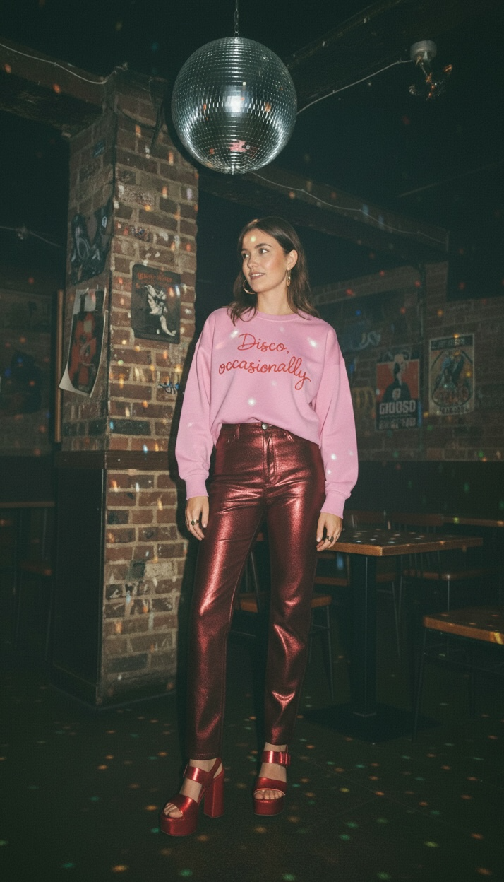 'DISCO, OCCASIONALLY' embroidered organic cotton women's 'Lianna' sweatshirt