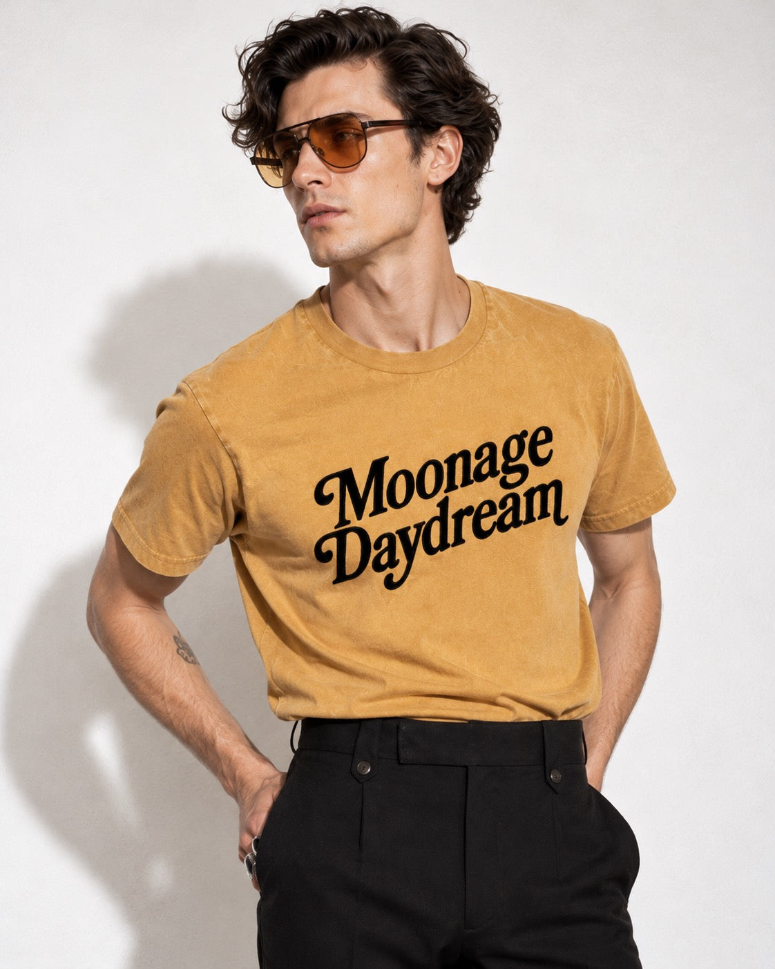 Men's 'MOONAGE DAYDREAM' embroidered premium organic 'Crafter' t-shirt - sizes XXS-5XL