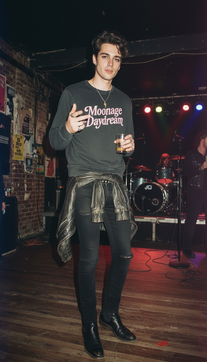 'MOONAGE DAYDREAM' embroidered organic unisex 'matcher' vintage aged sweatshirt
