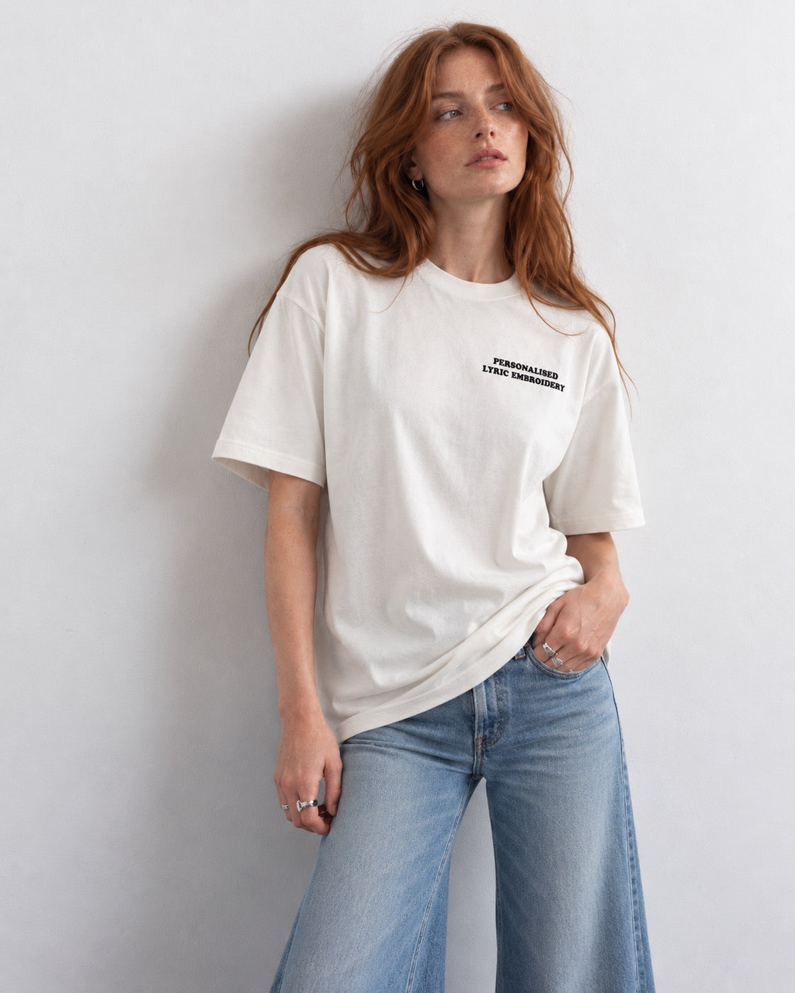 Women's Personalised Lyric Left Chest Embroidered premium organic iconic relaxed heavy 'Freestyler' t-shirt