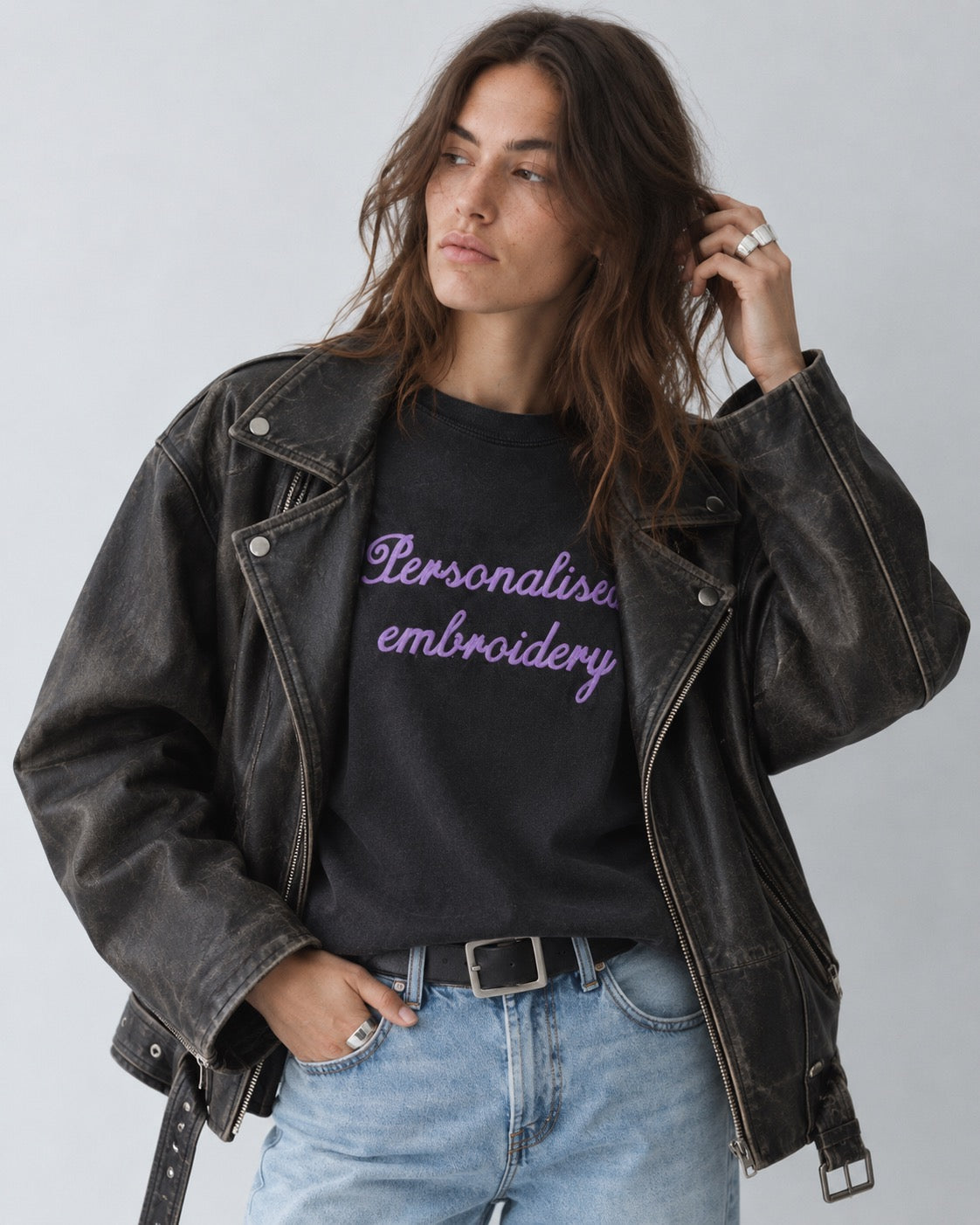 NEW Women's Personalised Lyric Centre Chest Embroidered premium organic women's boxy 'Nova Vintage' t-shirt - choose your own lyrics, font and thread colour