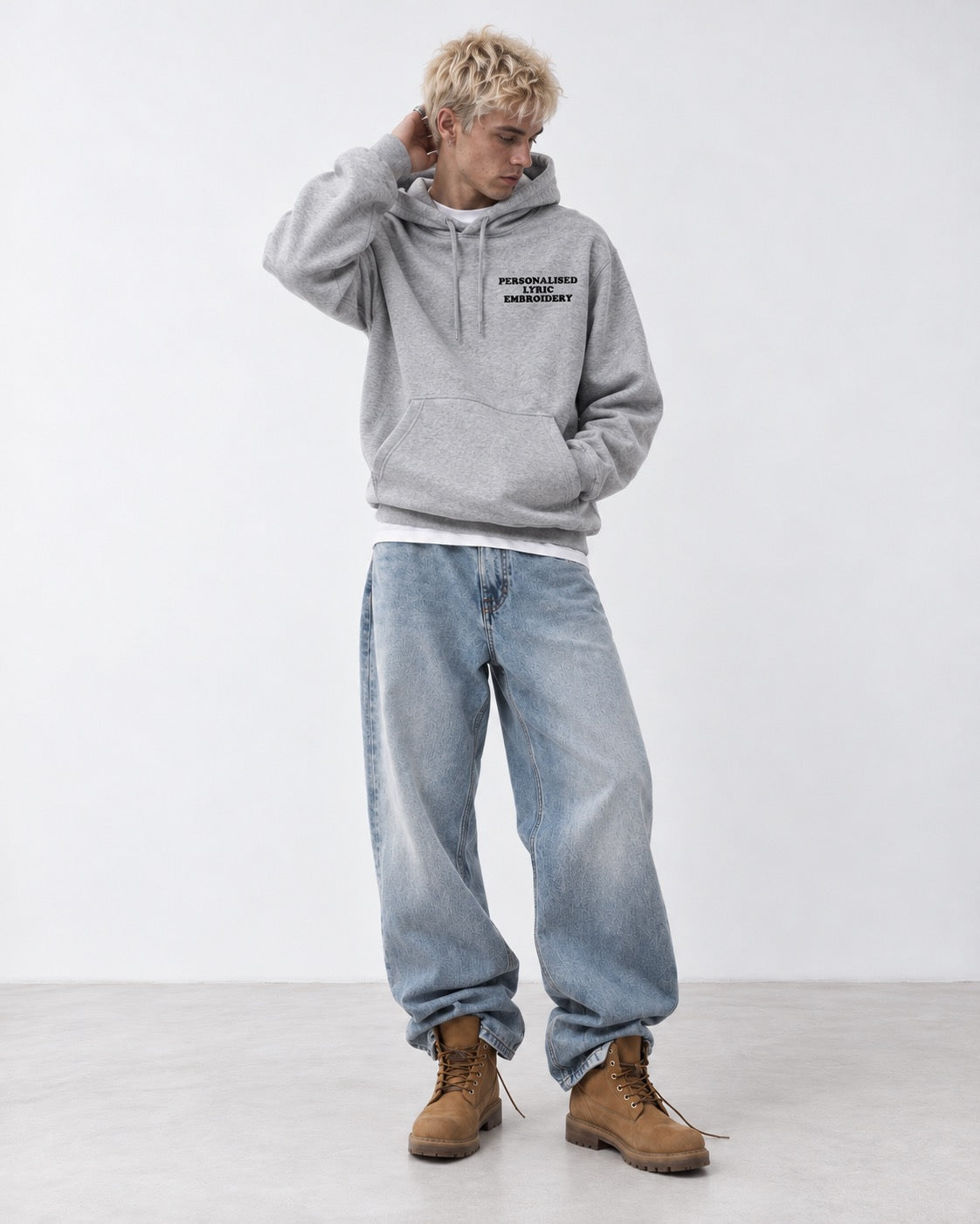 Men's Personalised Lyric Left Chest Embroidered premium organic unisex iconic 'Drummer' hoodie