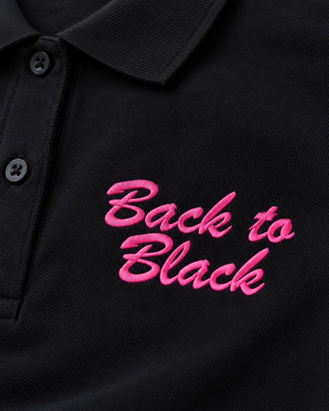 Women's 'BACK TO BLACK' Left Chest Embroidered premium organic women's 'Coaster' polo shirt