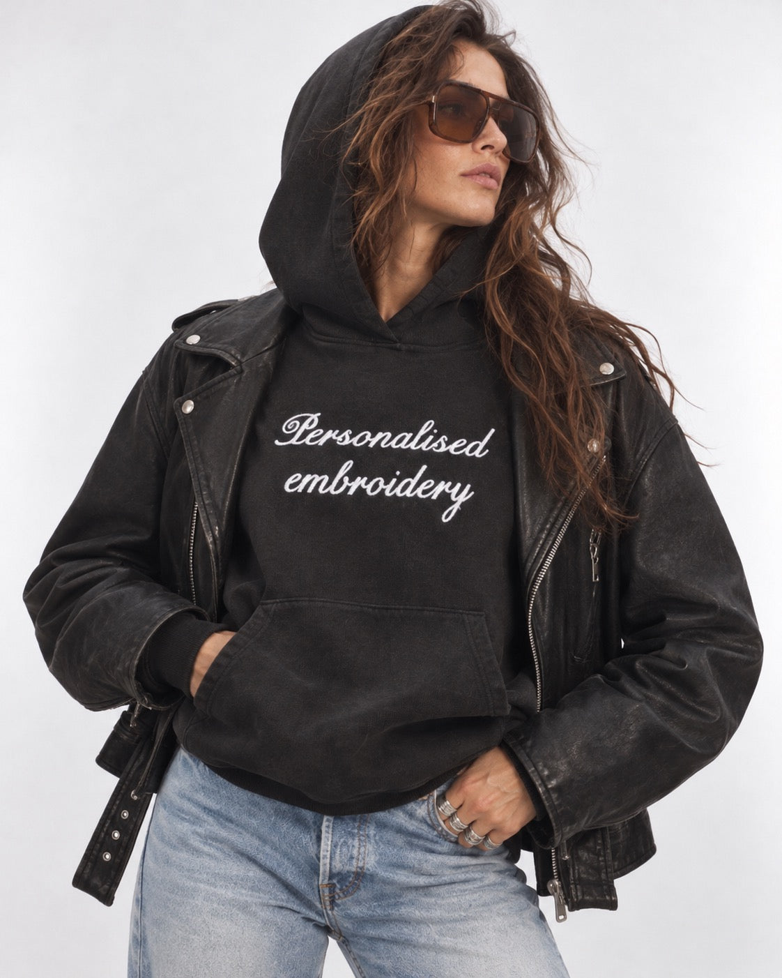 NEW Women's Personalised Lyric Centre Chest Embroidered premium organic vintage 'Chaser' hoodie